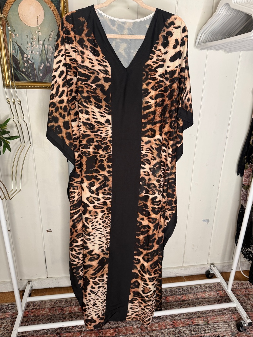Leopard Print V-Neck Maxi Dress in Brown and Black